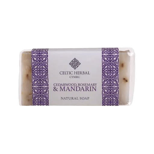 Cedarwood, Rosemary & Mandarin Soap 100g  Gentle exfoliating and cleansing properties make it ideal for face washing.  Key info:  Refreshing fragrance  Dried rosemary leaves for gentle exfoliation  Naturally formulated  Sustainably sourced beeswax softens the skin  Free from sulphates, parabens & SLS