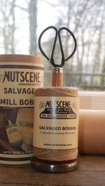 Nutscene - Salvaged Mill Bobbin Twine Holder with Scissors Old Toll Nursery