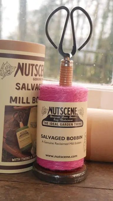 Nutscene - Salvaged Mill Bobbin Twine Holder with Scissors Old Toll Nursery